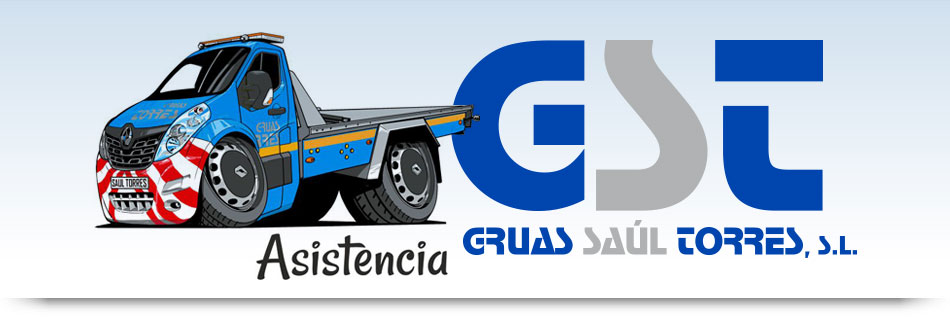 Logotip dibuix Grua blau de Gruas Saúl Torres, S.L.